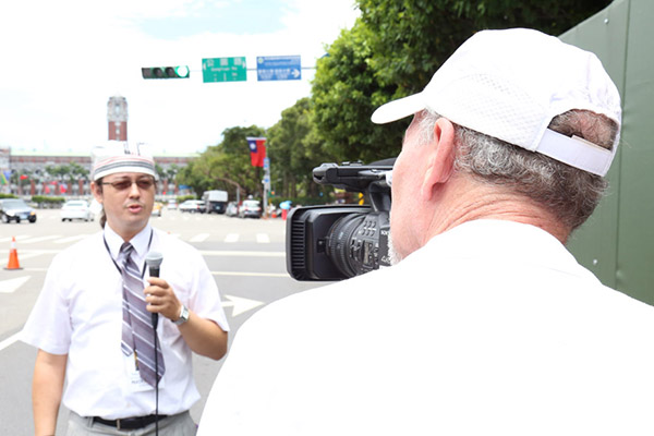 Tony Coolidge and Tobie Openshaw working on a pilot episode of MATA News.